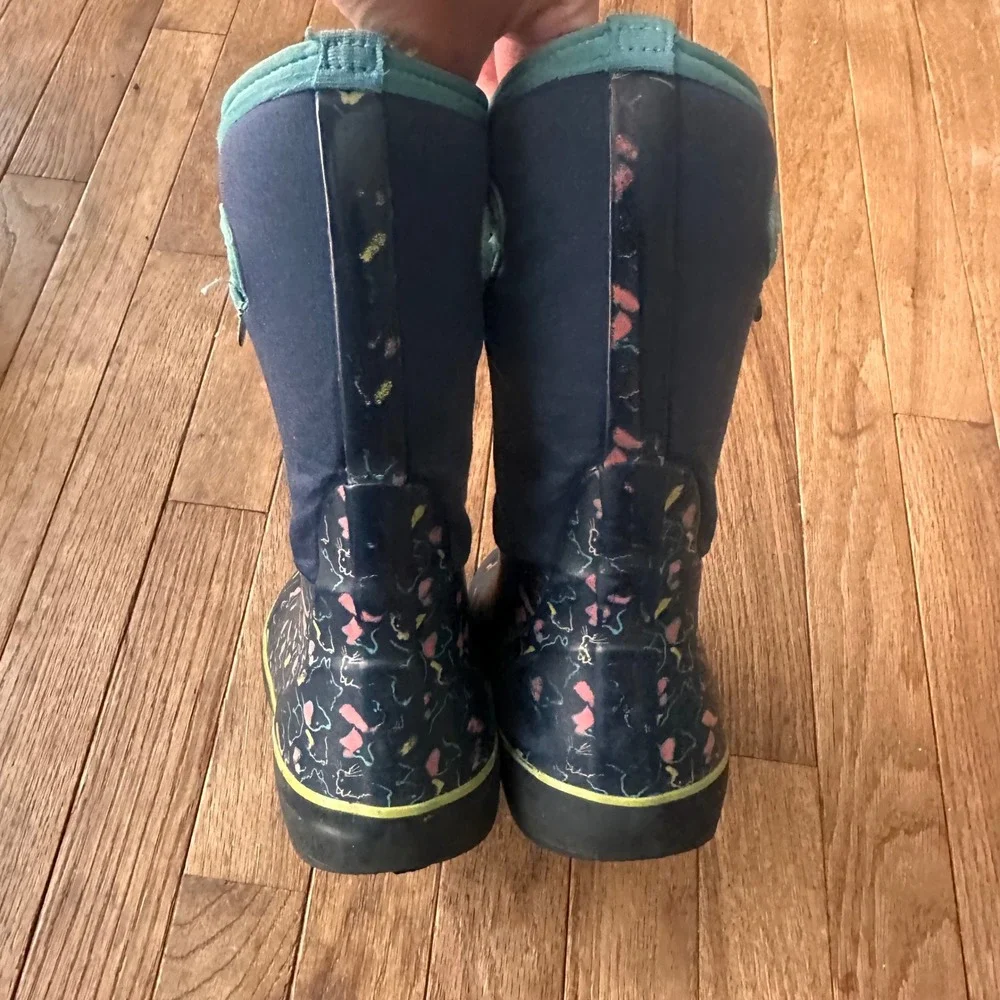 Bogs Classic II Pets Boots Kids Size 12 Waterproof Insulated Cat Print Navy Blue